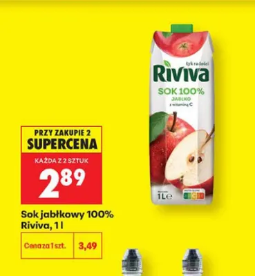 Sok jabłkowy 100% Riviva promocja w Biedronka