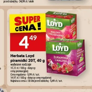 Herbata owocowa Loyd Żurawina i Malina promocja w Twój Market