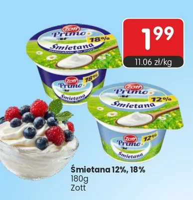 Śmietana 18% Zott Primo promocja w Market Point