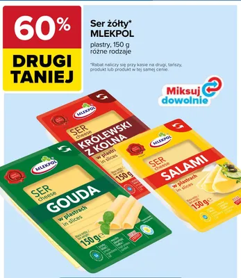 Ser żółty Salami w plastrach Mlekpol promocja w Carrefour