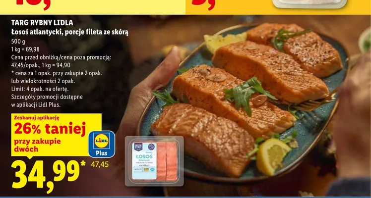Łosoś atlantycki porcje fileta ze skórą Targ Rybny Lidla promocja w Lidl