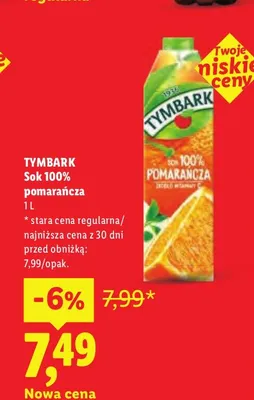 Sok 100% pomarańcza Tymbark promocja w Lidl