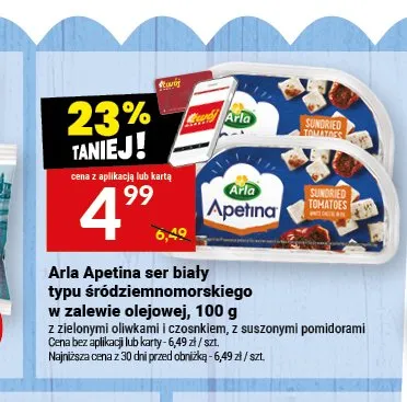 Arla Apetina ser biały typu śródziemnomorskiego w zalewie olejowej z suszonymi pomidorami promocja w Twój Market