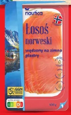 Łosoś norweski wędzony na zimno plastry Nautica promocja w Lidl