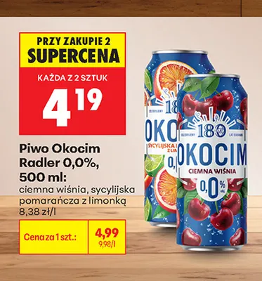 Piwo bezalkoholowe Okocim Radler sycylijska pomarańcza z limonką promocja w Biedronka
