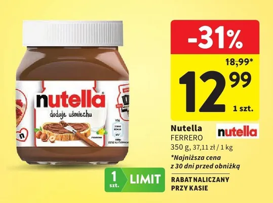 Krem czekoladowy Nutella promocja w Intermarche