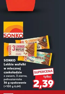 Lekkie wafelki w mlecznej czekoladzie pełnoziarniste Sonko promocja w Kaufland
