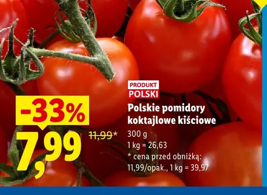 Pomidory koktajlowe kiściowe polskie promocja w Lidl