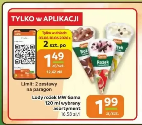 Lody rożek MW Gama promocja w Gama