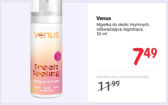 Mgiełka do okolic intymnych odświeżająca łagodząca Venus promocja w Rossmann