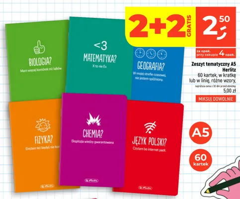 Zeszyt tematyczny A5 Herlitz w kratkę promocja w Dealz