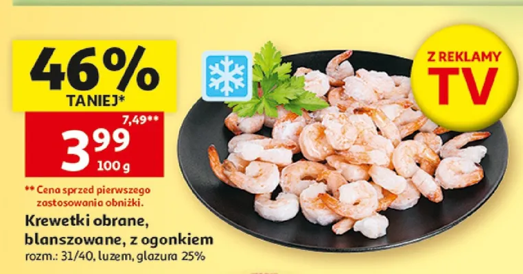Krewetki obrane, blanszowane, z ogonkiem promocja w Auchan