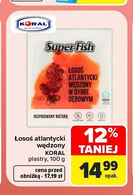 Łosoś atlantycki wędzony plastry Koral promocja w Carrefour Market