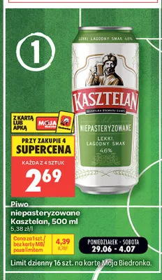 Piwo niepasteryzowane Kasztelan promocja w Biedronka