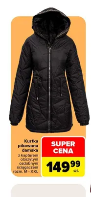Kurtka pikowana damska z kapturem obszytym ozdobnym ściągaczem promocja w Carrefour