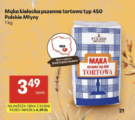 Mąka kielecka pszenna tortowa typ 450 Polskie Młyny promocja w Delikatesy Centrum
