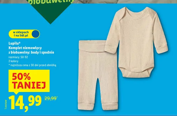Komplet niemowlęcy z biobawełny: body i spodnie  promocja w Lidl