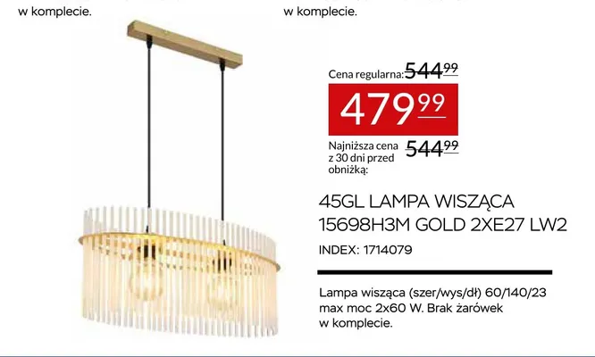 45GL lampa wisząca 15698H3 m Gold 2xE27 LW2 promocja w Abra Meble