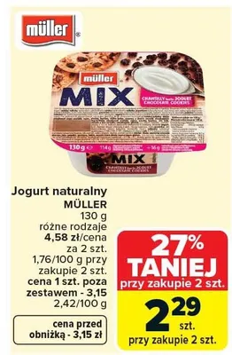 Jogurt naturalny różne rodzaje promocja w Carrefour