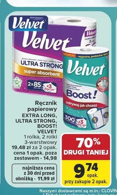 Ręcznik papierowy Velvet Extra Long promocja w Carrefour