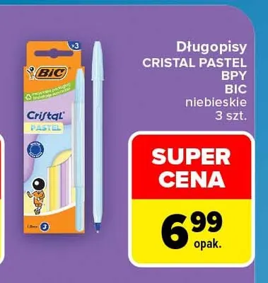 Długopisy Cristal Pastel BPY BIC niebieskie promocja w Carrefour