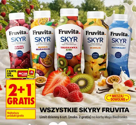 Jogurt pitny Skyr Fruvita malina granat promocja w Biedronka