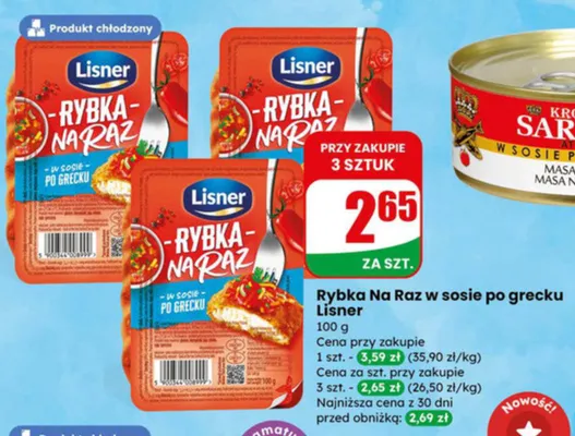 Rybka Na Raz w sosie po grecku Lisner promocja w Dino