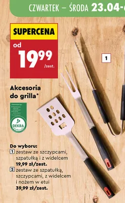 Akcesoria do grilla zestaw ze szczypcami, szpatułką i z widelcem promocja w Biedronka