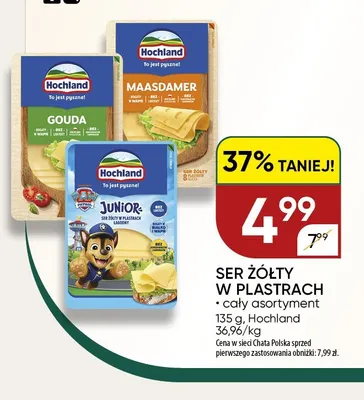 Ser żółty w plastrach Hochland promocja w Chata Polska