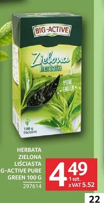 Herbata zielona liściasta Big-Active Pure Green promocja w Selgros