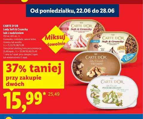Lody Soft & Crunchy truskawkowe Carte D'Or promocja w Lidl