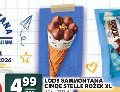 Lody rożek Sammontana Cinque Stelle XL promocja w Stokrotka