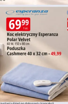 Koc elektryczny Esperanza Polar Velvet 150x80 cm promocja w Leclerc