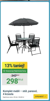 Komplet mebli - stół, parasol, 4 krzesła promocja w ERLI