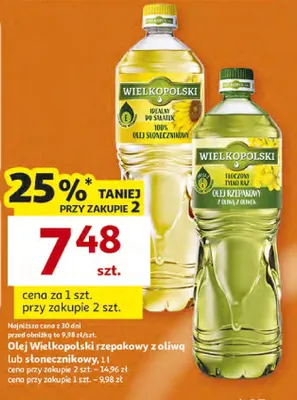 Olej Wielkopolski rzepakowy z oliwą lub słonecznikowy promocja w Auchan