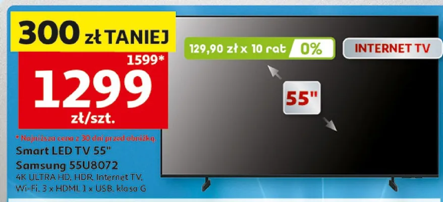 Telewizor Smart LED 55" Samsung 55U8072 promocja w Auchan
