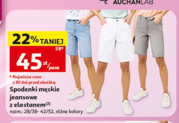 Spodenki męskie jeansowe z elastanem Inextenso promocja w Auchan
