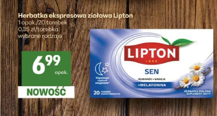 Herbatka ekspresowa ziołowa Lipton Sen promocja w Delikatesy Centrum