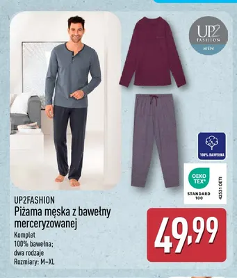 Piżama męska z bawełny merceryzowanej UP2Fashion promocja w Aldi
