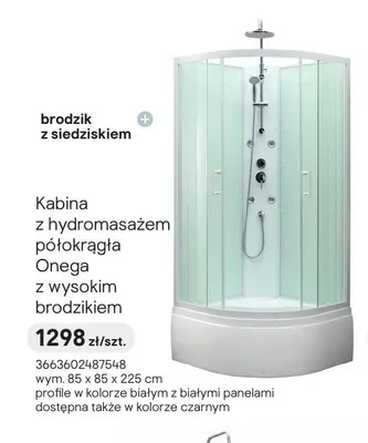 Kabina z hydromasażem półokrągła Onega z wysokim brodzikiem 85x85x225 cm promocja w Castorama