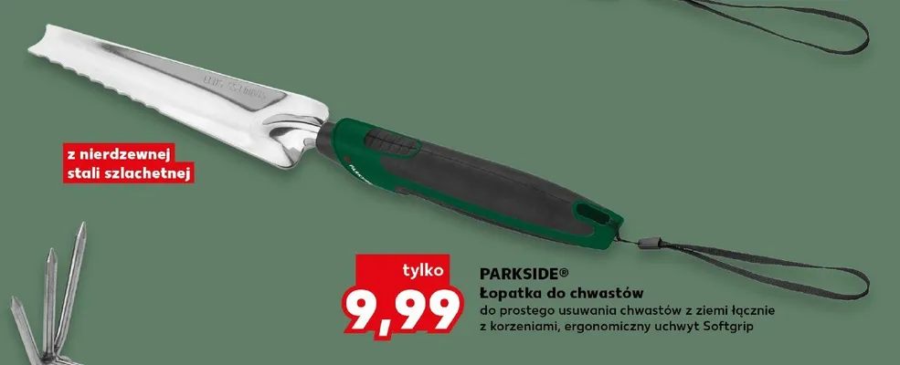 Łopatka do chwastów Parkside z nierdzewnej stali szlachetnej ergonomiczny uchwyt Softgrip promocja w Kaufland