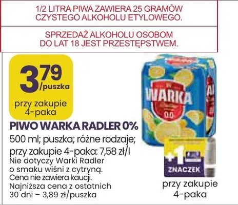 Piwo warka radler 0% promocja w Stokrotka