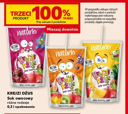 Sok owocowy Naturio Krejzi Dżus jabłko ananas 100% promocja w Kaufland