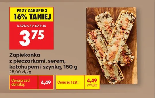 Zapiekanka z pieczarkami serem ketchupem i szynką promocja w Biedronka