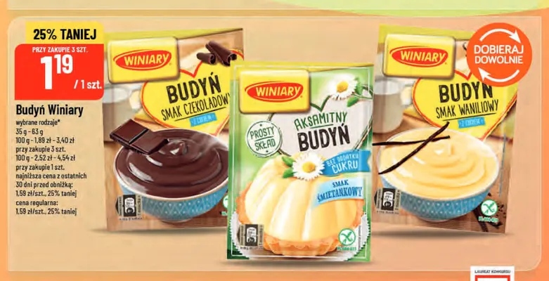 Budyń aksamitny smak śmietankowy bez dodatku cukru Winiary promocja w POLOmarket