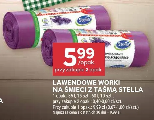 Lawendowe worki na śmieci z taśmą Stella promocja w Stokrotka
