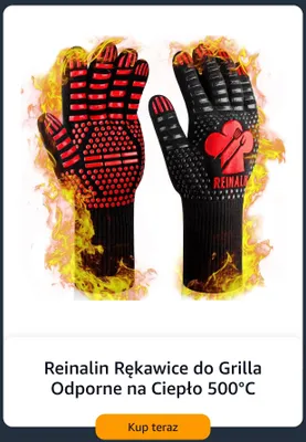 Rękawice do grilla Reinalin odporne na ciepło 500°C promocja w Amazon