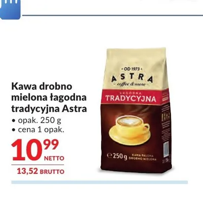 Kawa drobno mielona łagodna tradycyjna Astra promocja w Makro