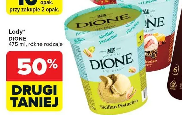 Lody Dione różne rodzaje promocja w Carrefour Market