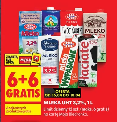 Mleko UHT 3,2%, 1l Łaciate promocja w Biedronka